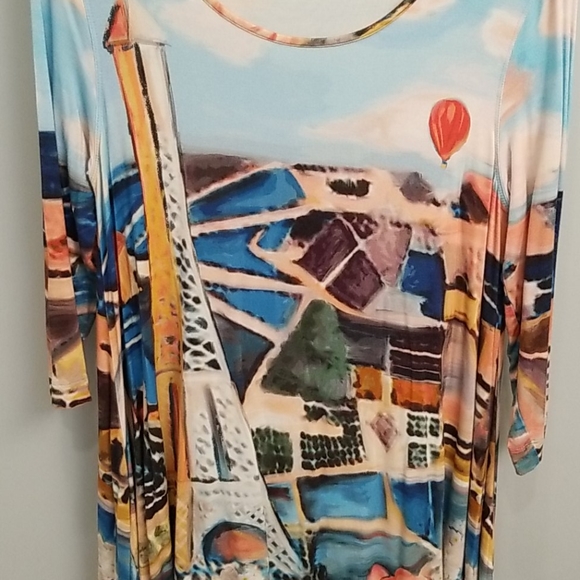 Multiples Eiffel Tower Print Swingy Tunic Top in S - Picture 5 of 10
